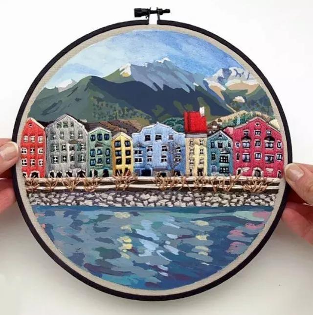 刺繡與水彩的結(jié)合，誕生出很有創(chuàng)意的作品